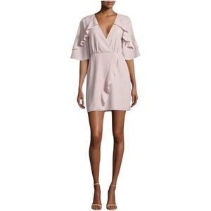 H by HALSTON Primrose Pink Flutter Sleeve Mini Dress | Wrap Surplice Ruffles 2